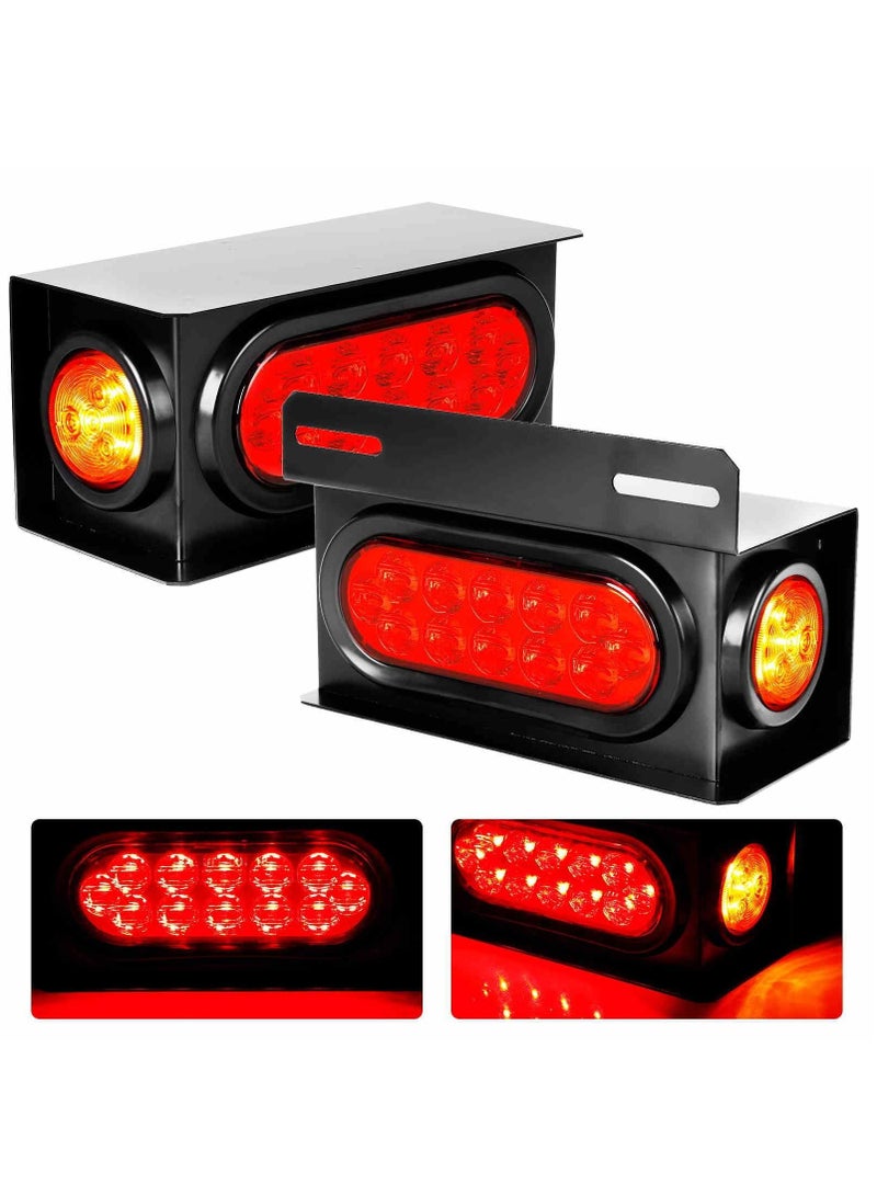 Trailer Light Boxes, 2PCS Steel Waterproof Trailer Tail Lights with 2 Inch Round Yellow Side Marker Lights and 6 Inch Oval Red LED Trailer Light (Red Yellow)
