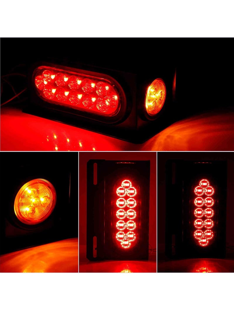 Trailer Light Boxes, 2PCS Steel Waterproof Trailer Tail Lights with 2 Inch Round Yellow Side Marker Lights and 6 Inch Oval Red LED Trailer Light (Red Yellow)