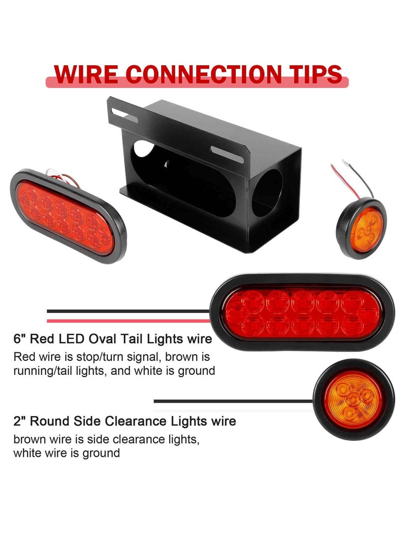 Trailer Light Boxes, 2PCS Steel Waterproof Trailer Tail Lights with 2 Inch Round Yellow Side Marker Lights and 6 Inch Oval Red LED Trailer Light (Red Yellow)