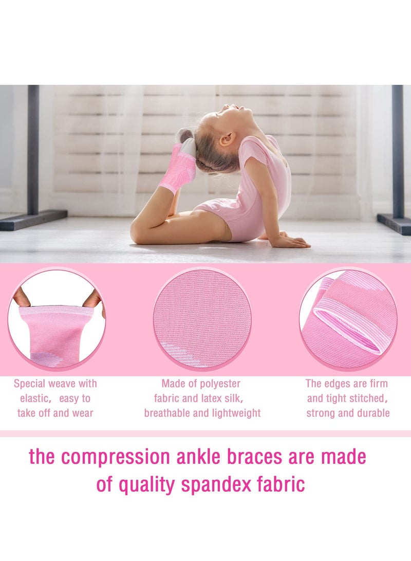 2 Pairs Kids Ankle Brace Set Foot Support Stabilizer Wraps Protector Guard Knitted Ankle Sleeve Sock Support Ankle Support Compression Socks for Injury Prevention, Pink