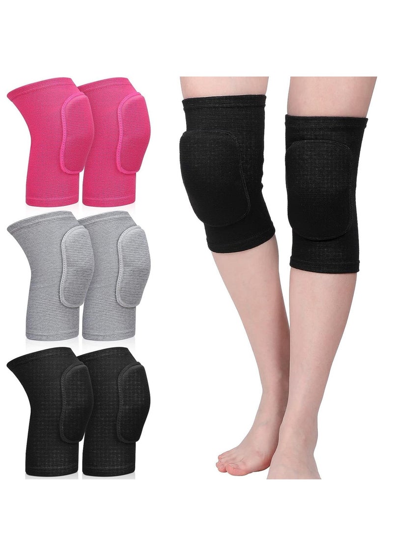 Knee Pad for Dance Volleyball, Knee Pads for Women Girls Dancers Yoga Floor Dance Non-slip Elastic Padded Knee Brace Support with Sponge Knee Protector Guards 3 Pairs, L