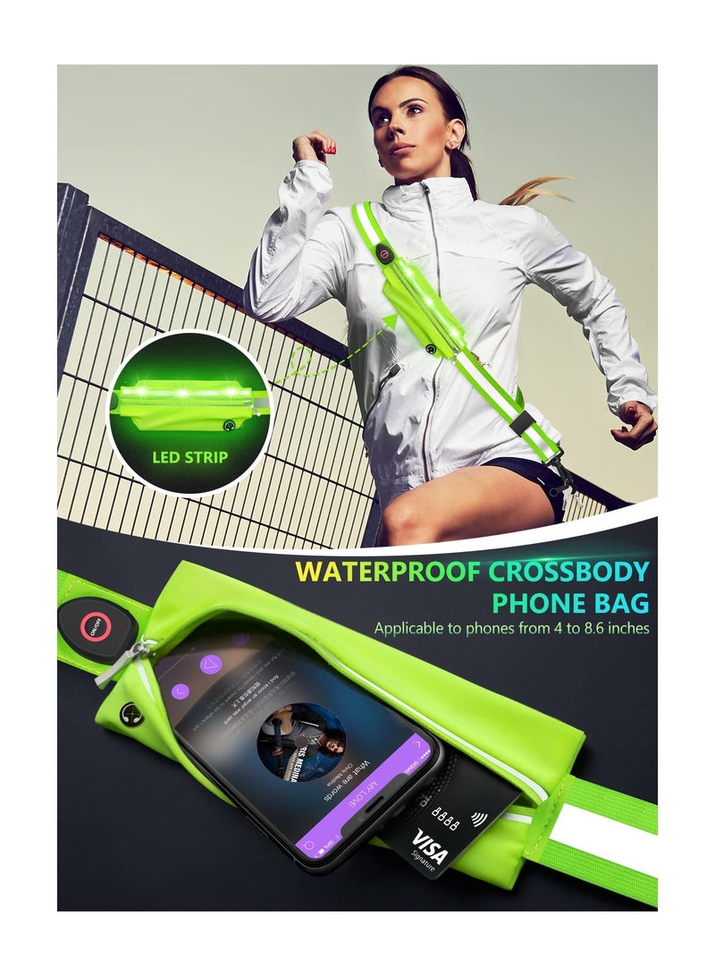 Reflective Belt, LED Reflective Belt Sash for Walking at Night, Night Running Safety Gear, High Visibility, Rechargeable, Durable, LED Light Up Running Belt, for Runners Walkers Men Women