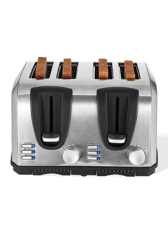 4 Slice Stainless Steel Toaster With Extra Wide Slot Automatic Toaster With 7 Browning Setting Defrost, Reheat, Cancel Function With Removable Crumb Tray Silver