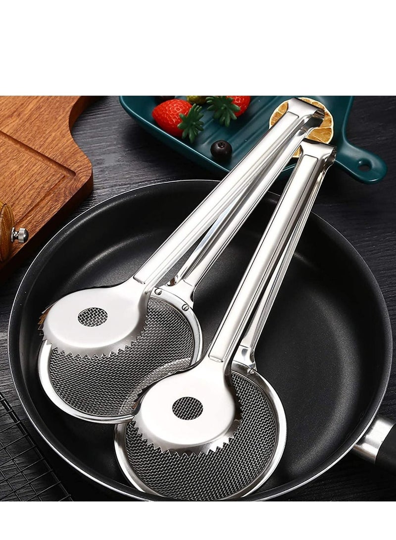 2 in 1 Stainless Steel Fine Mesh Strainer Oil Frying Filter Spoon Colander Clips Multi functional Kitchen Frying Accessories for Fried Food Salad BBQ 2 Pack