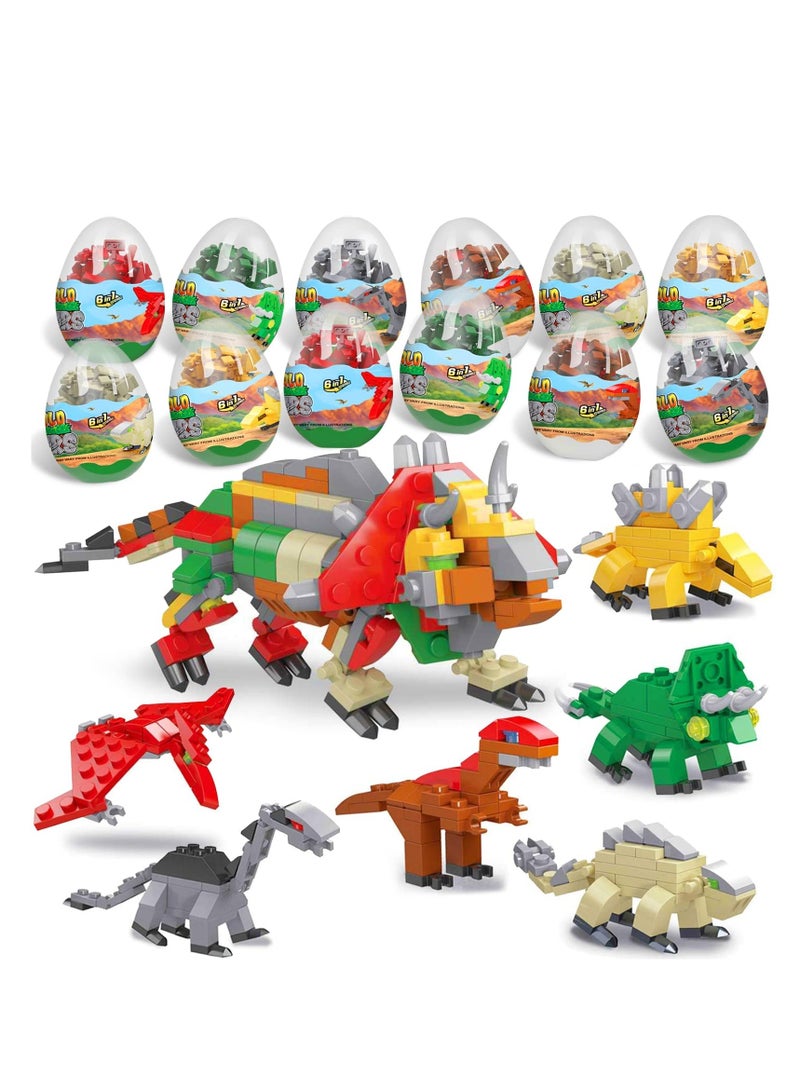 Gacha Series Dinosaur Basket Filler Children's Enlightenment Fit Assembled Small Particle Building Blocks Surprise Egg Hunting Party Toy Gift (12 Pack)
