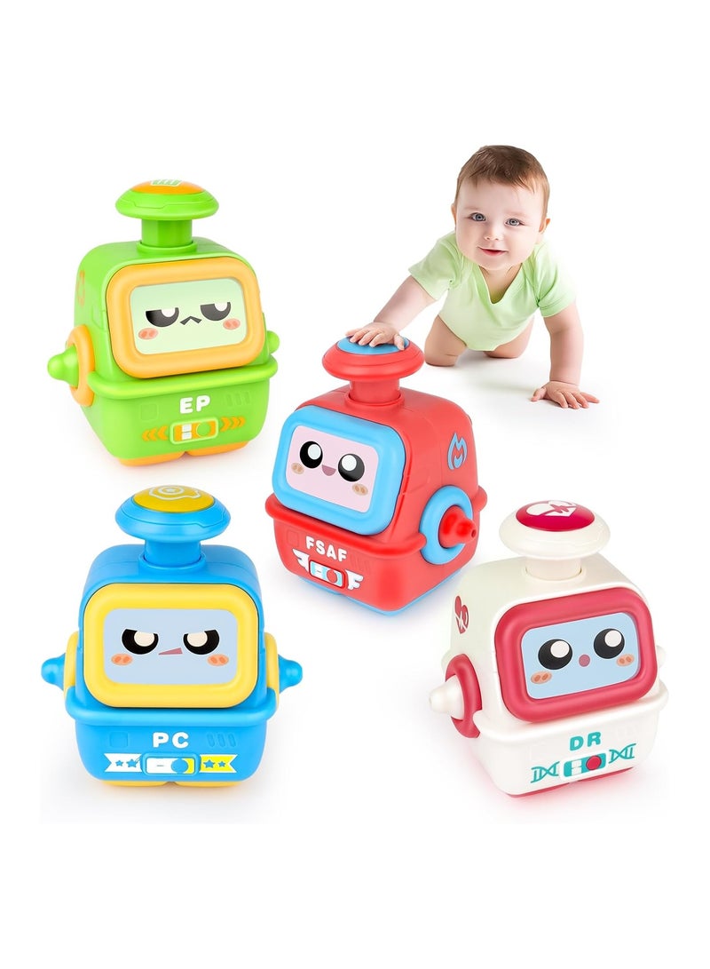 Press and Go Robot Toy for Toddlers, 4 Pcs Baby Push Toy Cars for 18m+ Year Old, Friction Powered Robot Vehicles, Educational Toys for Boy & Girl Pull Back Cars Toys, 1st Birthday Gifts for Kids