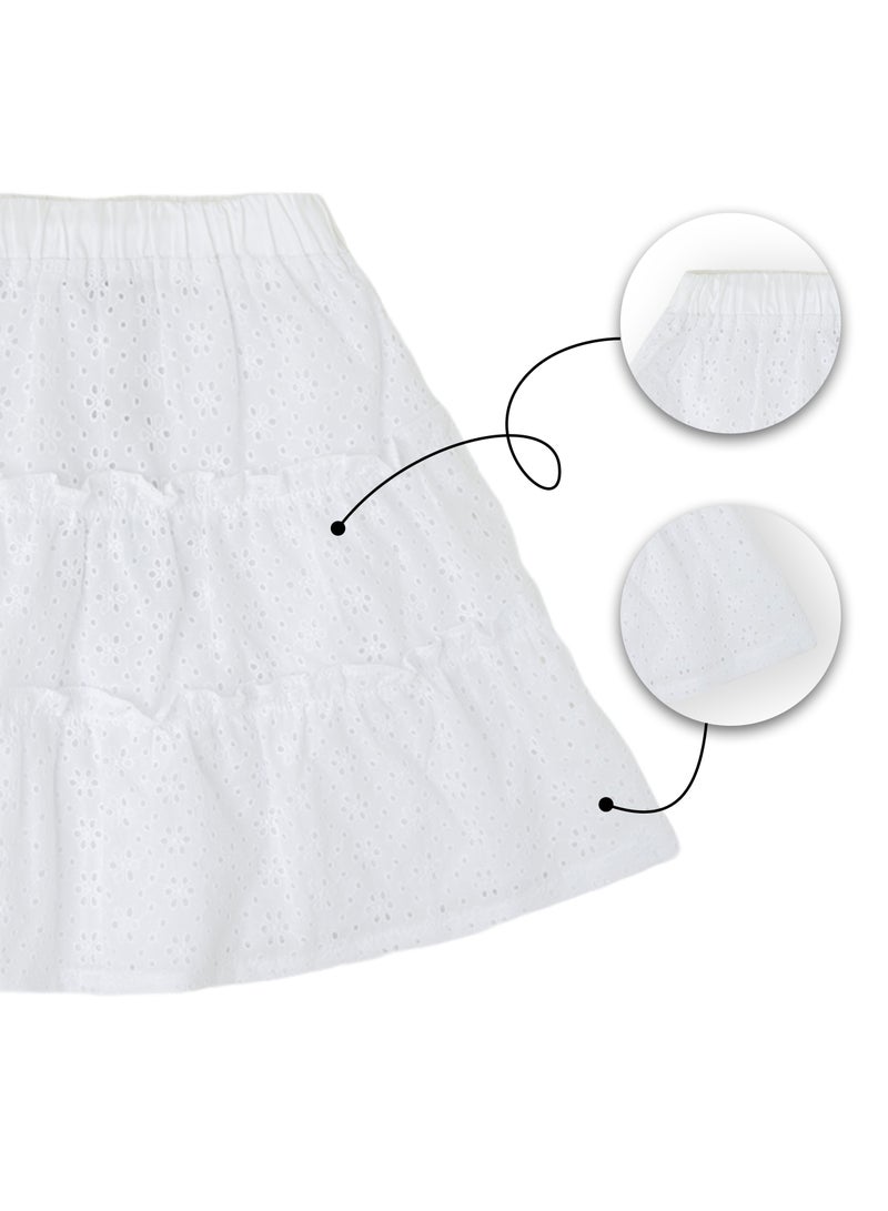 Soft and Comfortable Casual Mini Flared Skirt for Girls White with an Elastic Waistband
