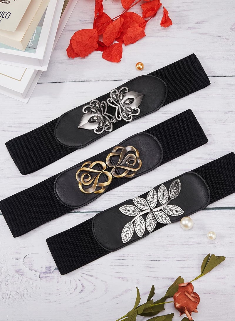 Women Belt, Vintage Wide Version of The Elastic Plastic Waist Belt PU Leather Versatile Waist Seal for Women Daily with Dresses Jackets Dresses Festivals, Etc. (3 Pieces)