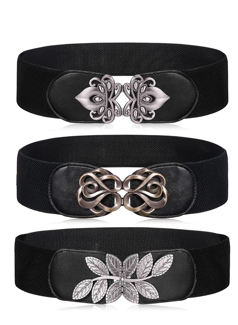Women Belt, Vintage Wide Version of The Elastic Plastic Waist Belt PU Leather Versatile Waist Seal for Women Daily with Dresses Jackets Dresses Festivals, Etc. (3 Pieces)