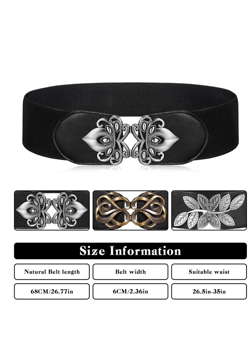 Women Belt, Vintage Wide Version of The Elastic Plastic Waist Belt PU Leather Versatile Waist Seal for Women Daily with Dresses Jackets Dresses Festivals, Etc. (3 Pieces)