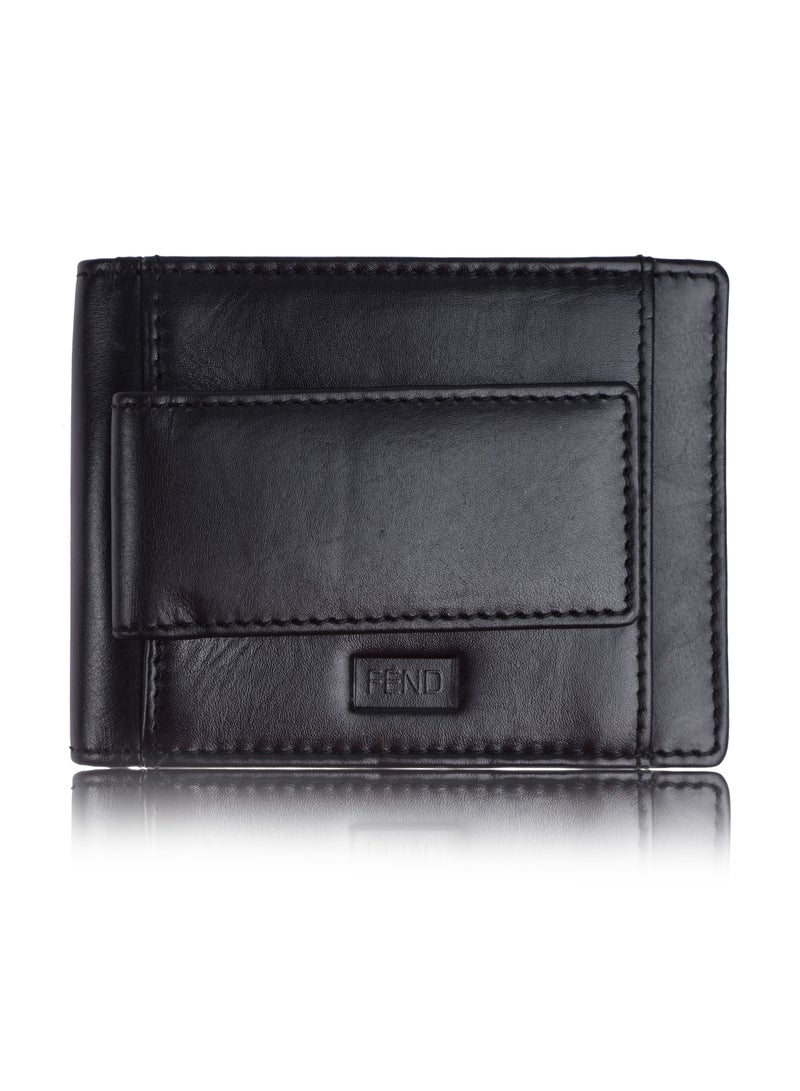 Fend Genuine Leather Card Holder Wallets with RFID Blocking for Men's and Women's Black