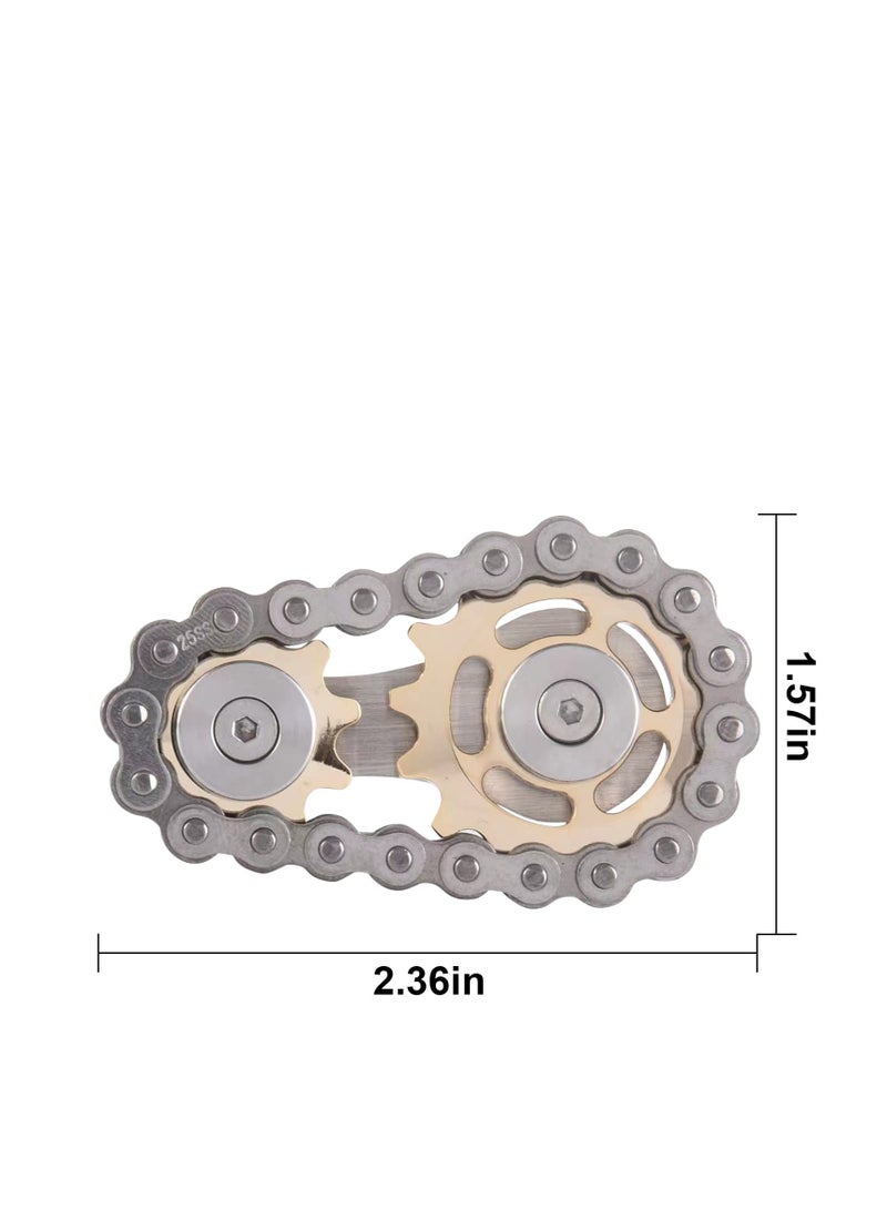 Bike Chain Gear Fidget Spinner, Metal Sprocket Chain Fidget Toy Stress Anxiety Relief Fidget Toy Focus Finger Spinning Toy Stainless Steel Sensory Bearings EDC Novelty Toy Golden Plating Sprocket