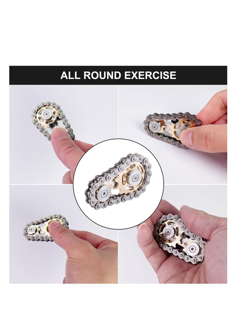 Bike Chain Gear Fidget Spinner, Metal Sprocket Chain Fidget Toy Stress Anxiety Relief Fidget Toy Focus Finger Spinning Toy Stainless Steel Sensory Bearings EDC Novelty Toy Golden Plating Sprocket