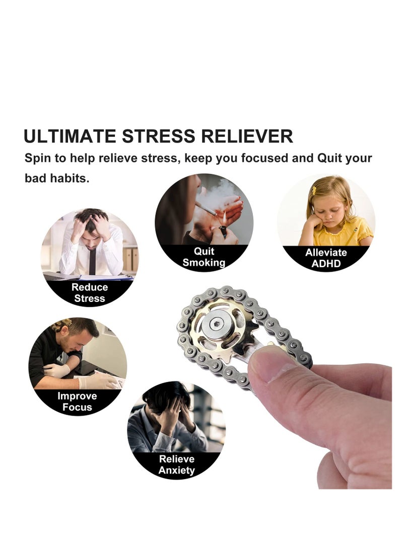 Bike Chain Gear Fidget Spinner, Metal Sprocket Chain Fidget Toy Stress Anxiety Relief Fidget Toy Focus Finger Spinning Toy Stainless Steel Sensory Bearings EDC Novelty Toy Golden Plating Sprocket