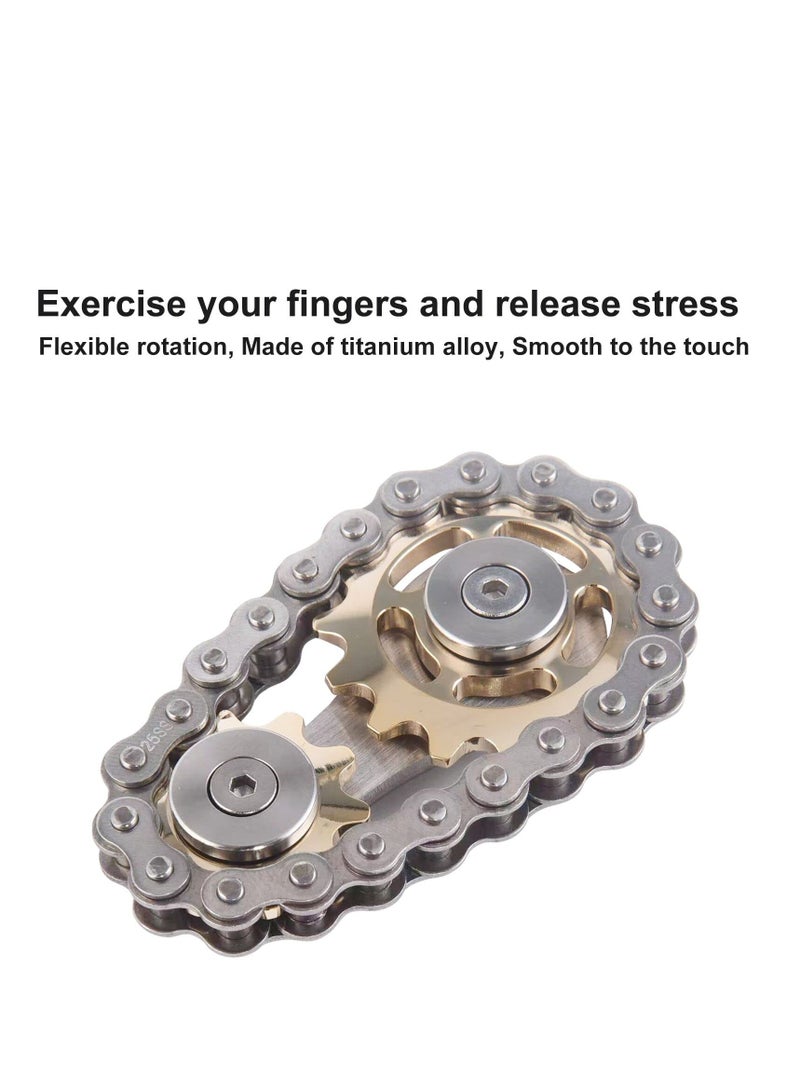 Bike Chain Gear Fidget Spinner, Metal Sprocket Chain Fidget Toy Stress Anxiety Relief Fidget Toy Focus Finger Spinning Toy Stainless Steel Sensory Bearings EDC Novelty Toy Golden Plating Sprocket