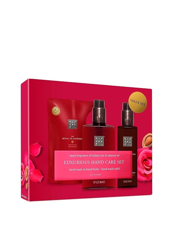 RITUALS Ayurveda Softening & Moisturizing Hand Care Set - Hand Lotion, Hand Wash & Hand Wash Refill - Indian Rose & Sweet Almond Oil