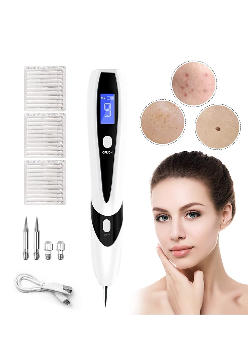 Skin Tag Remover, Skin Tag Removal Kit Tools with LCD Display 9 Adjustable Modes 30 Fine Needles USB Charging Home Usage for, Freckle, Warts, Dark Spot, Nevus Body Facial (white)