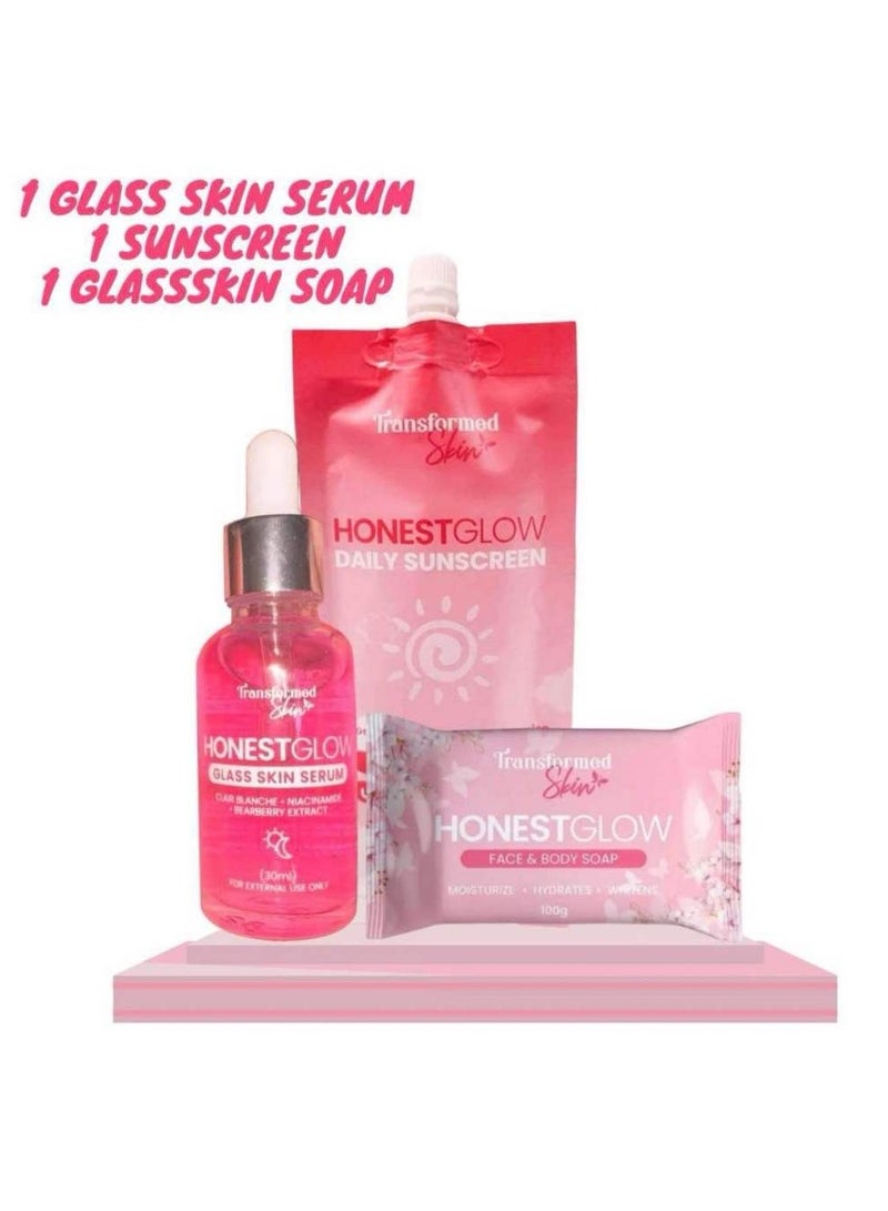 Glass skin serum, sunscreen and glass skin soap set