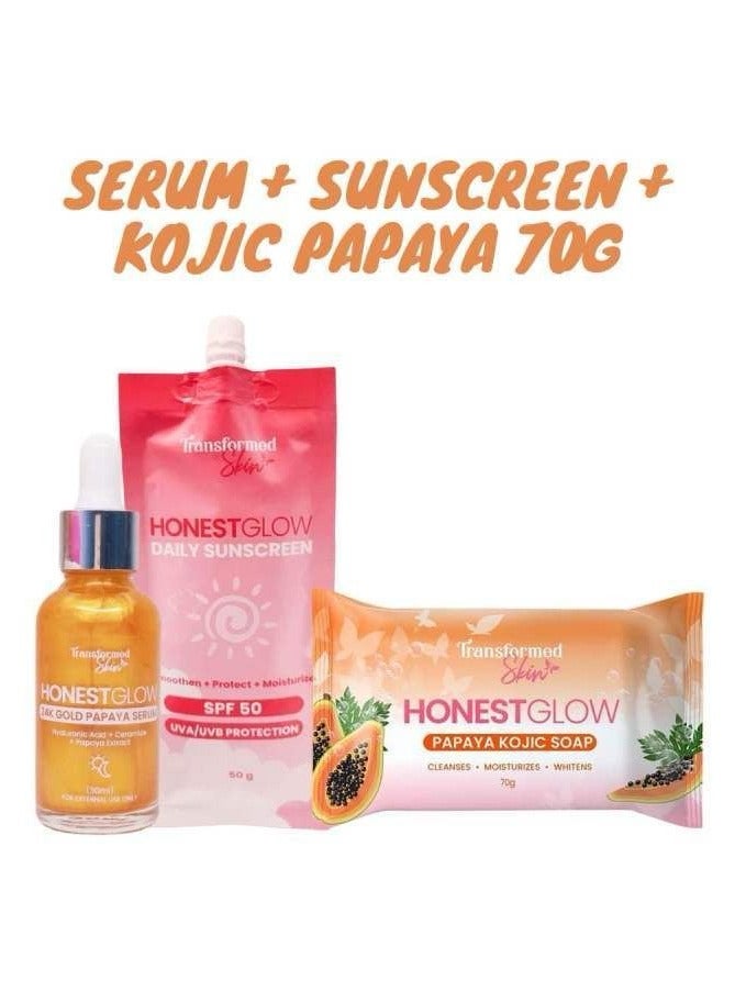 24k papaya serum, sunscreen and kojic papaya soap set