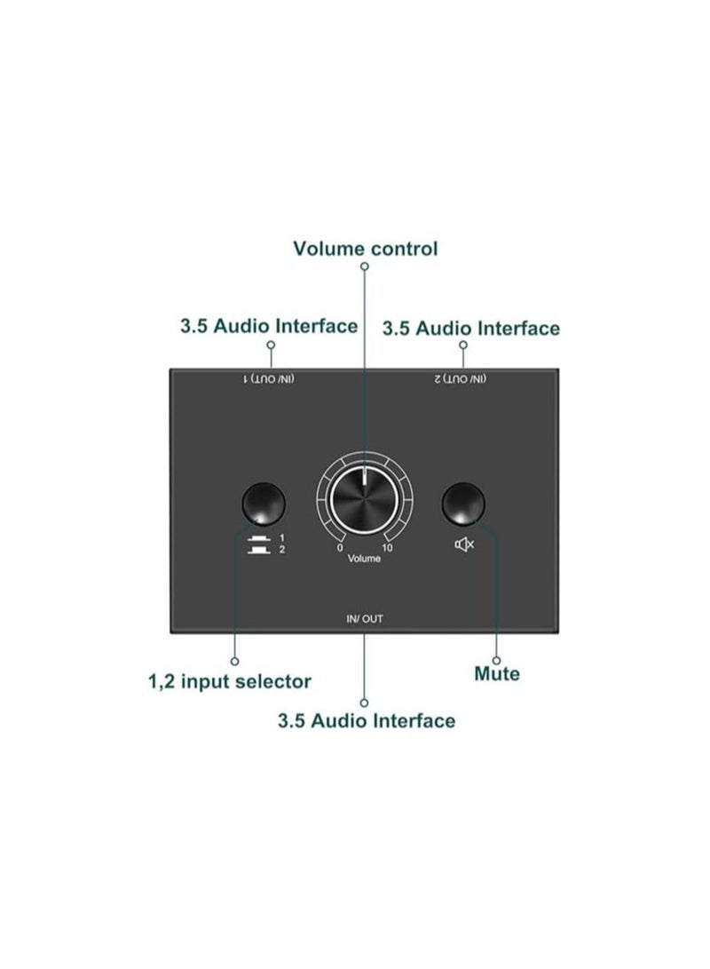 3.5mm Audio Selector Audio Switcher, Speaker Switch, Aux Switch Box, Ab Switcher Selector, Bi-Directional, No Need to Connect the Power, for Music Hobbies(3.5mm 1in-2out/2in-1out)