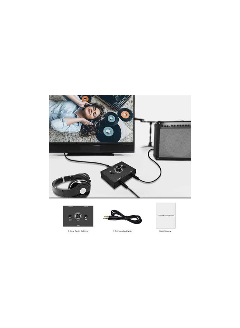 3.5mm Audio Selector Audio Switcher, Speaker Switch, Aux Switch Box, Ab Switcher Selector, Bi-Directional, No Need to Connect the Power, for Music Hobbies(3.5mm 1in-2out/2in-1out)