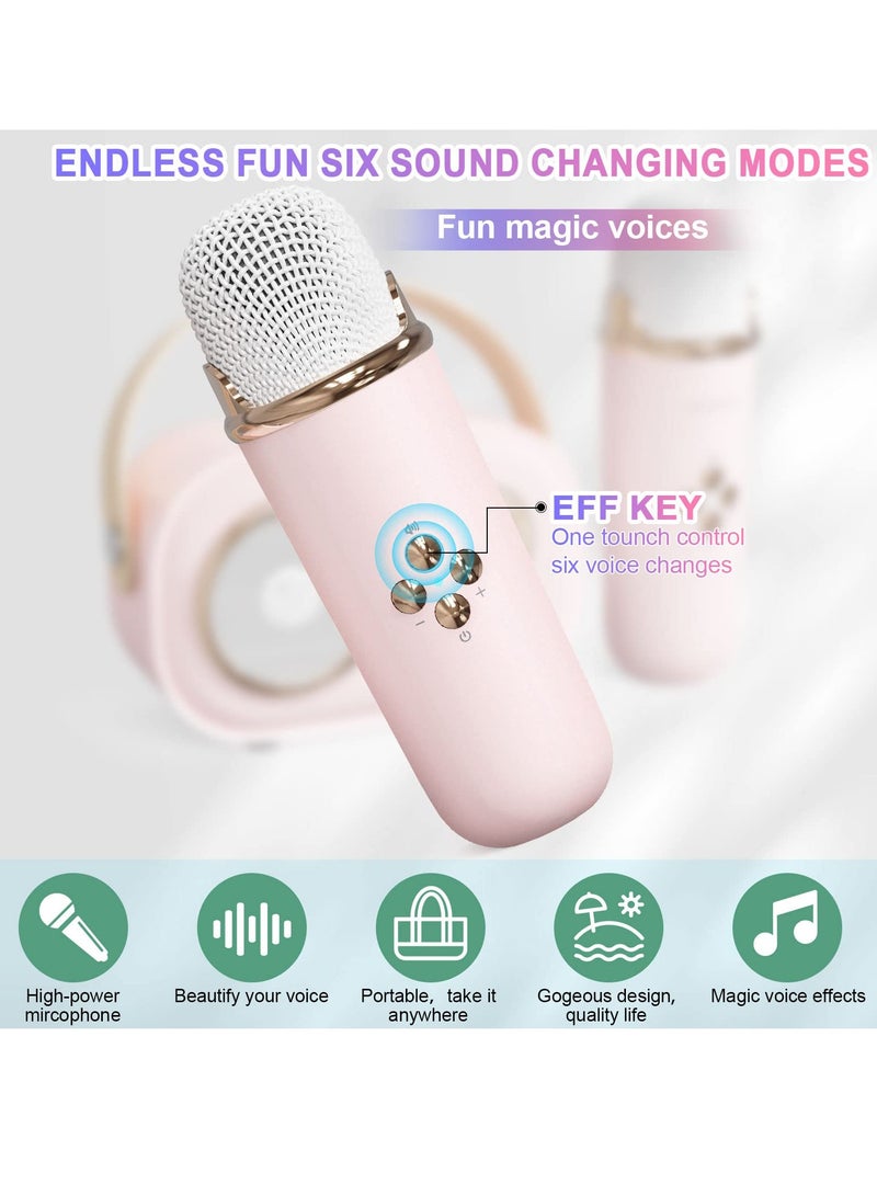 Mini Karaoke Machine with Wireless Microphone Set, Portable Bluetooth Karaoke Speaker, Retro Handheld Style Bluetooth Speaker for Kids and Adults for Family Party Singing Party Birthday (Pink)