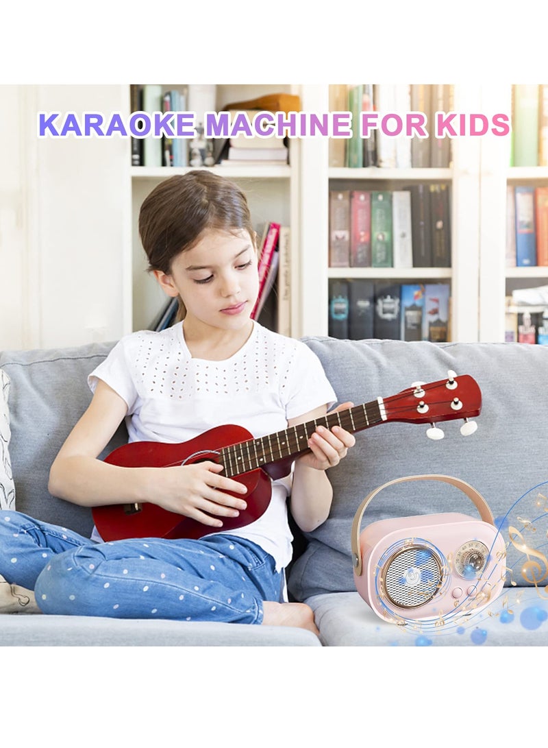 Mini Karaoke Machine with Wireless Microphone Set, Portable Bluetooth Karaoke Speaker, Retro Handheld Style Bluetooth Speaker for Kids and Adults for Family Party Singing Party Birthday (Pink)