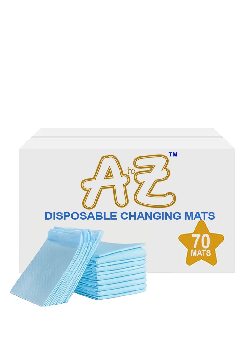 A to Z - Disposable Changing Mat size (45cm x 60cm) Large- Premium Quality for Baby Soft Ultra Absorbent Waterproof - Large Pack of 70 - Blue