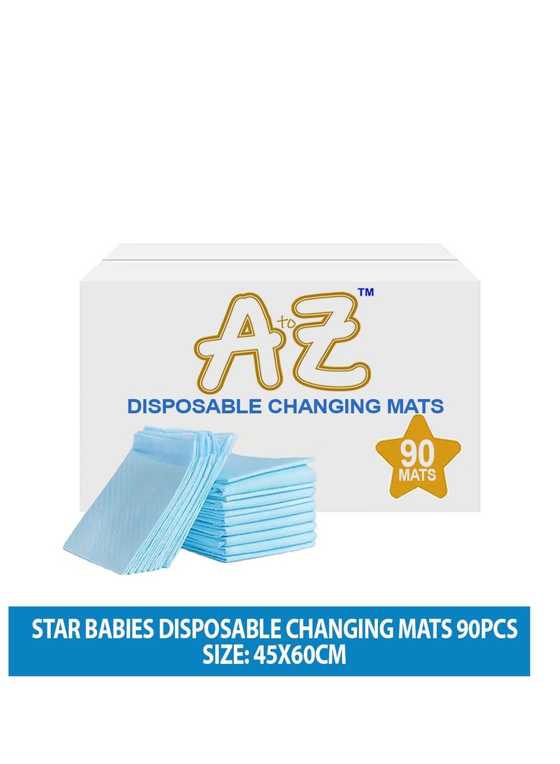 A to Z - Disposable Changing Mat size (45cm x 60cm) Large- Premium Quality for Baby Soft Ultra Absorbent Waterproof - Pack of 90 - Blue