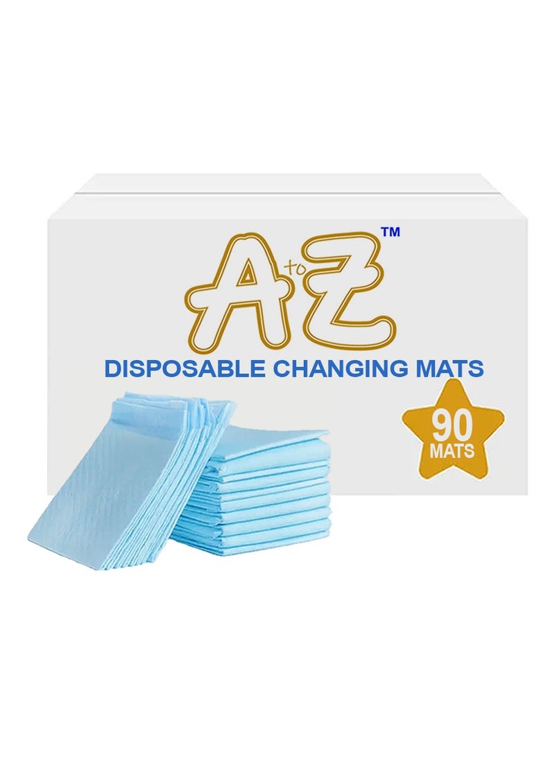 A to Z - Disposable Changing Mat size (45cm x 60cm) Large- Premium Quality for Baby Soft Ultra Absorbent Waterproof - Pack of 90 - Blue