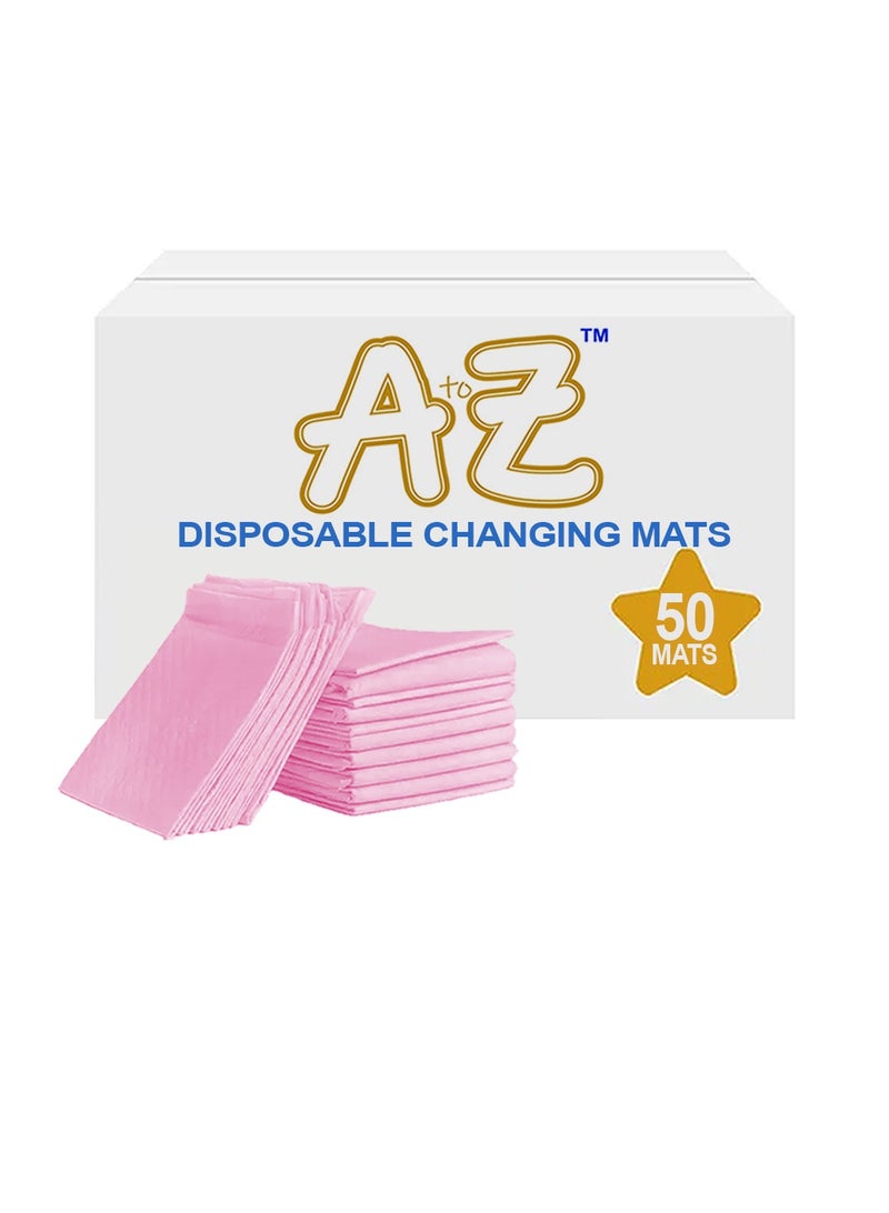 A To Z - Disposable Changing Mat size (45cm x 60cm) Large- Premium Quality for Baby Soft Ultra Absorbent Waterproof, Pack of 50-Pink