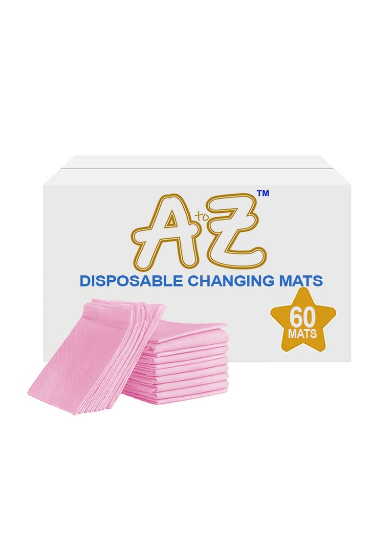 A to Z - Disposable Changing Mat size (45cm x 60cm) Large- Premium Quality for Baby Soft Ultra Absorbent Waterproof - Pack of 60 - Pink