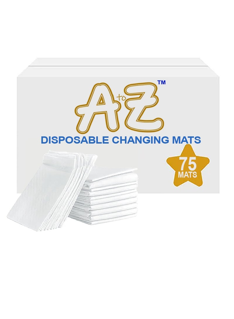 A to Z - Disposable Changing Mat size (45cm x 60cm) Large- Premium Quality for Baby Soft Ultra Absorbent Waterproof - Pack of 75 - White