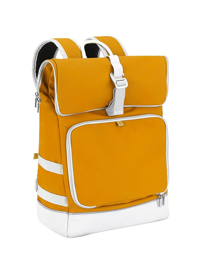 Unisex Sancy Diaper Bag Backpack With Heavy Duty Roll Top Closure, Large Insulated Compartment, Changing Pad And Accessories, Saffron Yellow