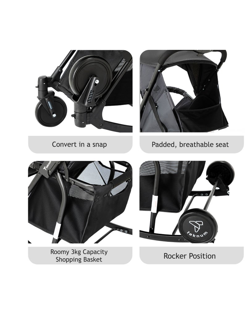 Teknum Stroller With Rocker with Red Fashion Diaper tote Bag- Black