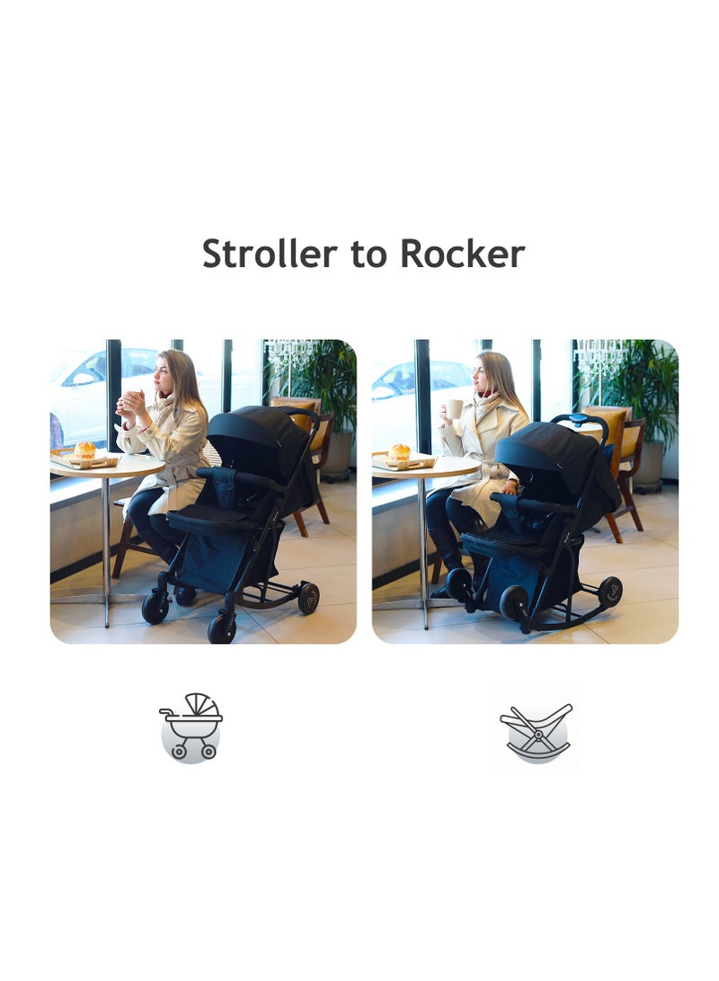 Teknum Stroller With Rocker with Blue Styler Fashion Diaper Bag- Black