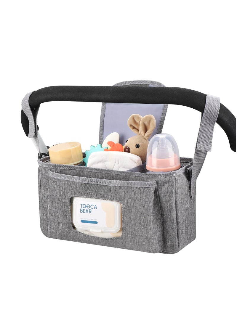 Universal Stroller Organizer with Insulated Cup Holder and Adjustable Shoulder Strap, Compatible with Uppababy, Baby Jogger, Britax - Multi-Function Stroller Caddy Bag