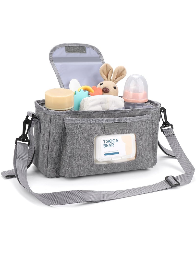 Universal Stroller Organizer with Insulated Cup Holder and Adjustable Shoulder Strap, Compatible with Uppababy, Baby Jogger, Britax - Multi-Function Stroller Caddy Bag