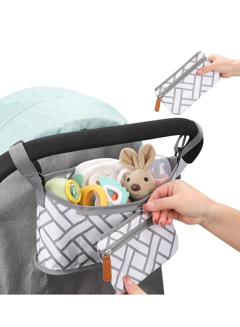 Universal Stroller Organizer with Detachable Phone Bag and Cup Holder, Compatible with Uppababy, Baby Jogger, Nuna, Doona - Multi-Function Stroller Caddy