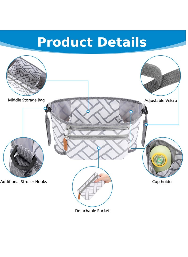 Universal Stroller Organizer with Detachable Phone Bag and Cup Holder, Compatible with Uppababy, Baby Jogger, Nuna, Doona - Multi-Function Stroller Caddy
