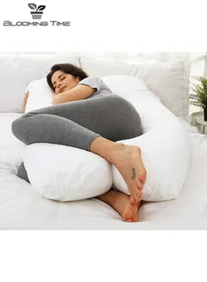 Pregnant Woman U Shaped Pillow To Support Waist Side Sleep Side Lying Abdominal Support   White  130 X 70cm