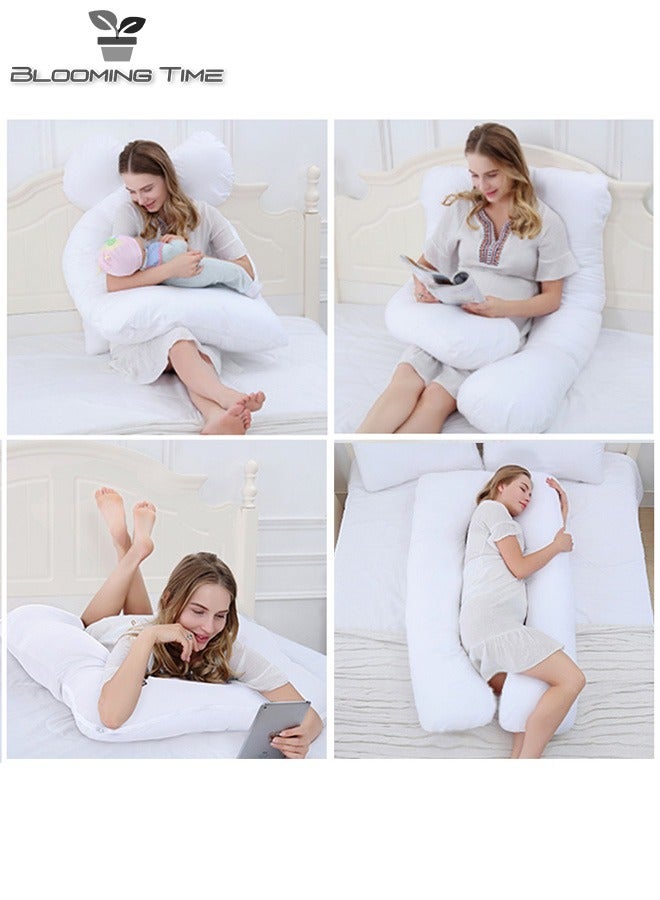 Pregnant Woman U Shaped Pillow To Support Waist Side Sleep Side Lying Abdominal Support   White  130 X 70cm