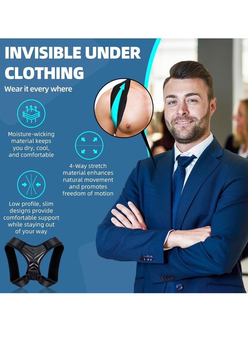 Unisex Adjustable Back Brace - Posture Corrector for Men & Women, Neck & Shoulder Pain Relief, Ideal for Office Home Gym - M Size