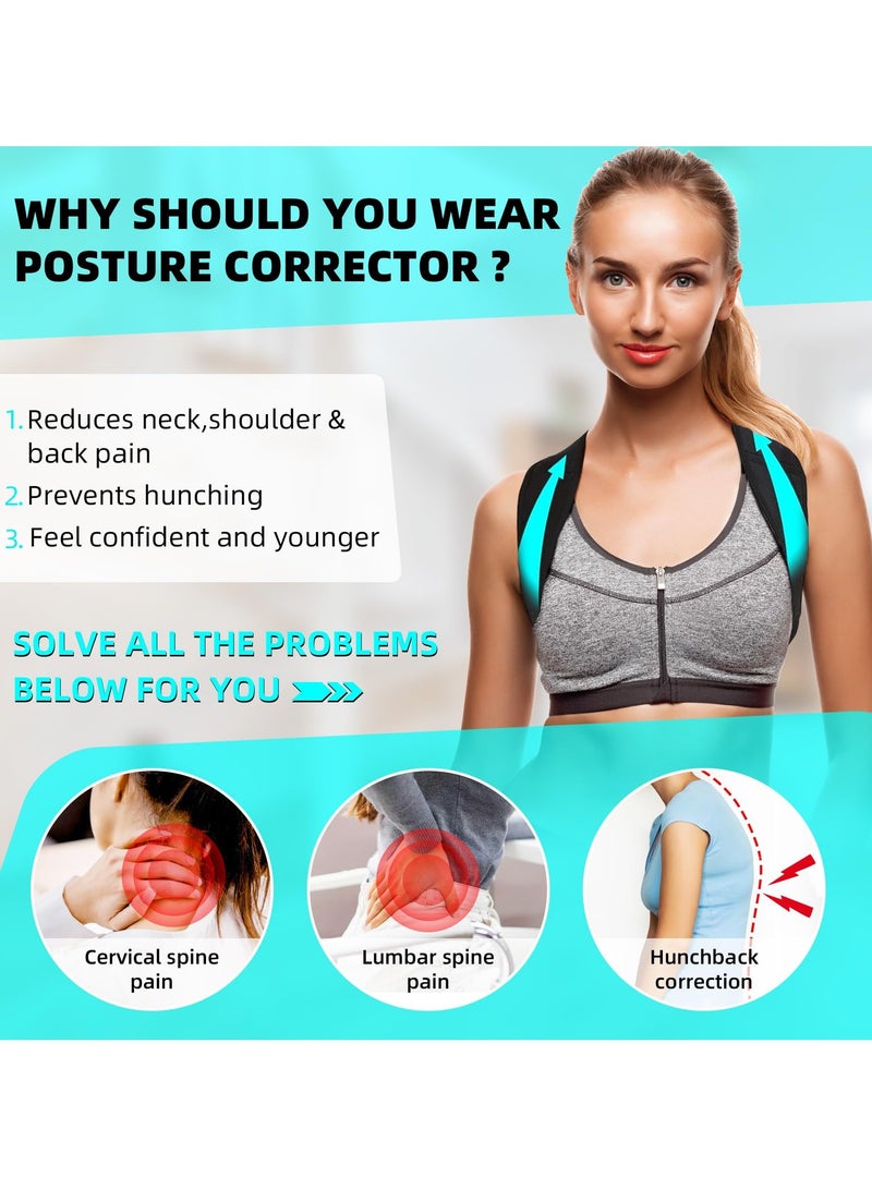 Unisex Adjustable Back Brace - Posture Corrector for Men & Women, Neck & Shoulder Pain Relief, Ideal for Office Home Gym - M Size