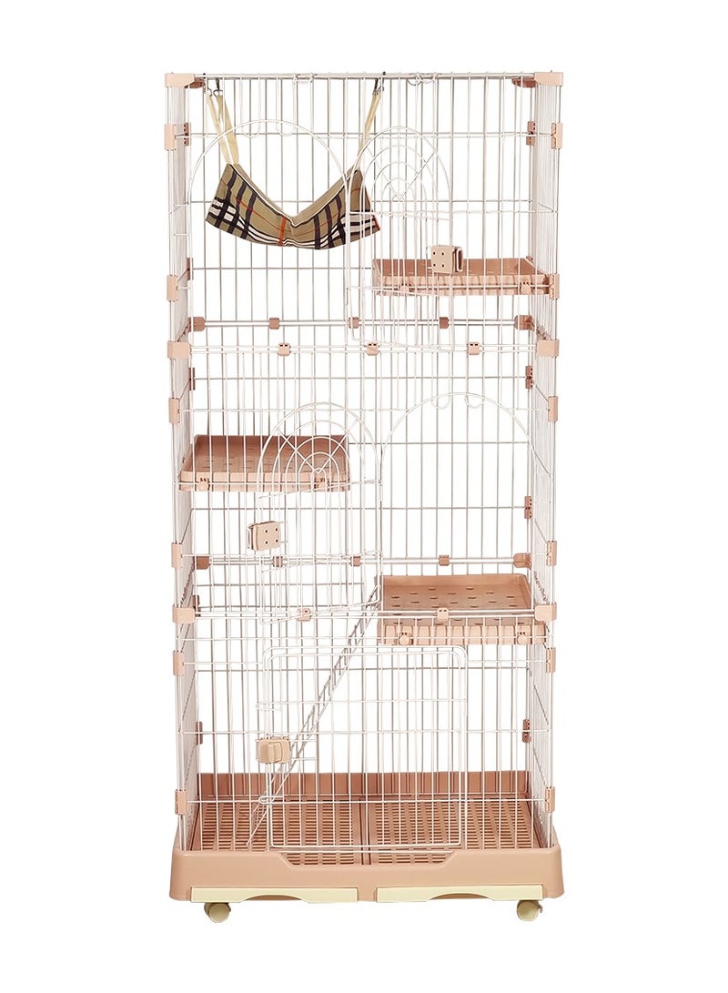 Cat cage extra large with slide-out drawer tray, Strong quality cage, Base widening buckle and door with a push-pull switch, High-quality wheels with steel frame, Suitable for multiple cats. (Pink)