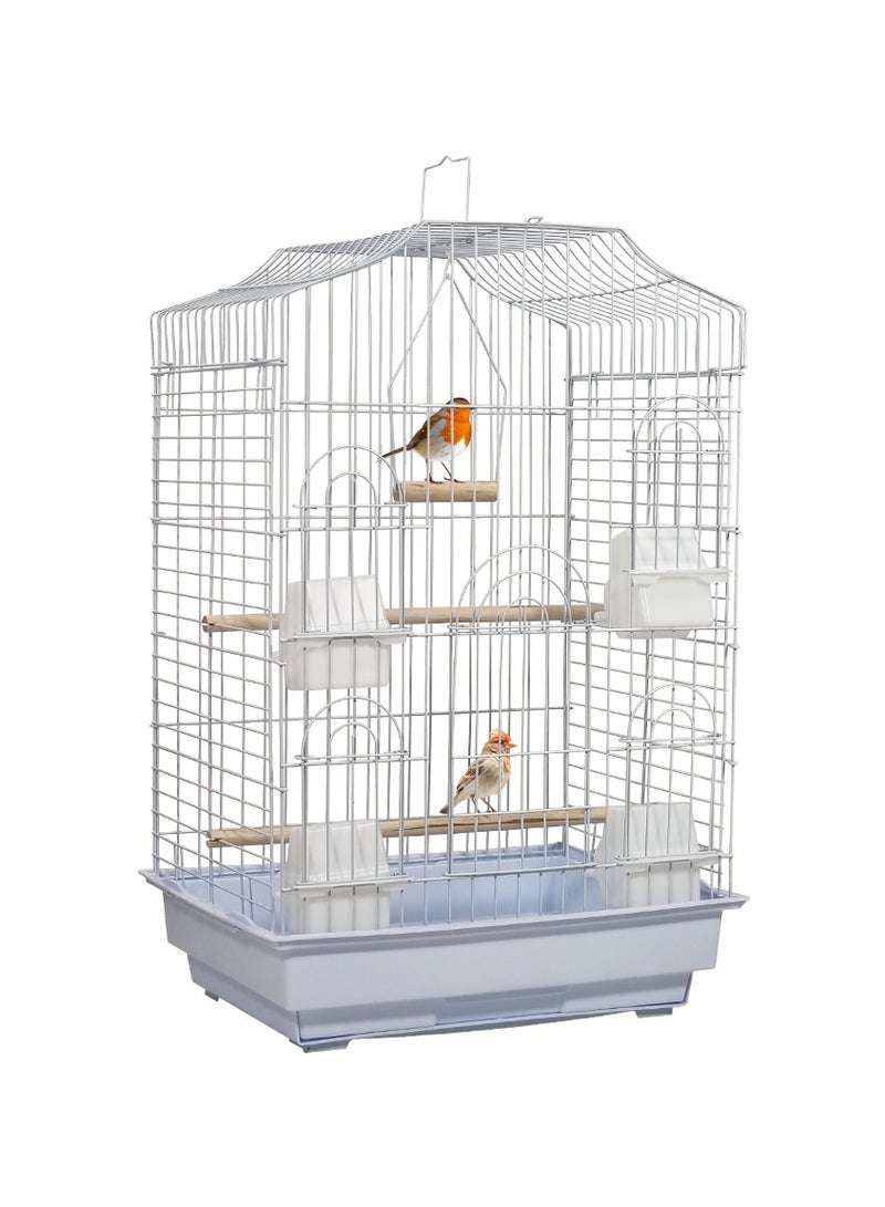 Small bird cage for Budgies, Love birds, Cockatiel, and Conure with 4 cups and 3 perch sticks, Can be placed indoor or outdoor, Easy to assemble 79 cm (White color)