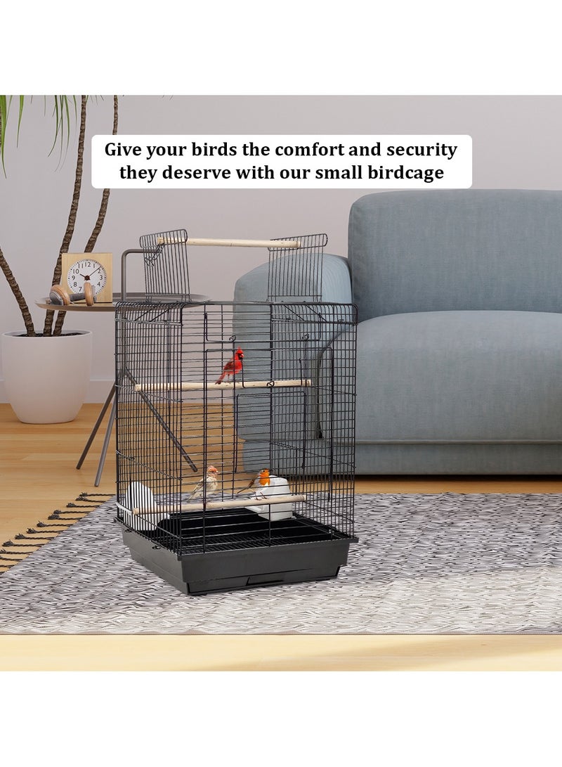 Bird cage with an Open roof top, Feeding bowls, and Removable tray, Birdhouse for Budgies, Canary, and Cockatiel with perches, Lightweight small birdcage (73 cm) Black