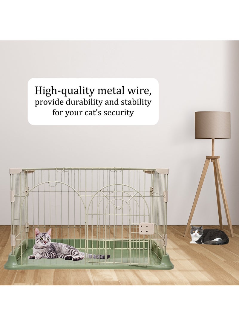 Indoor cat cage with Base widening buckle and door with push-pull switch, Thickened metal wire, Arched door design, Suitable for multiple cats, Easy to assemble and fordable cage (Green)