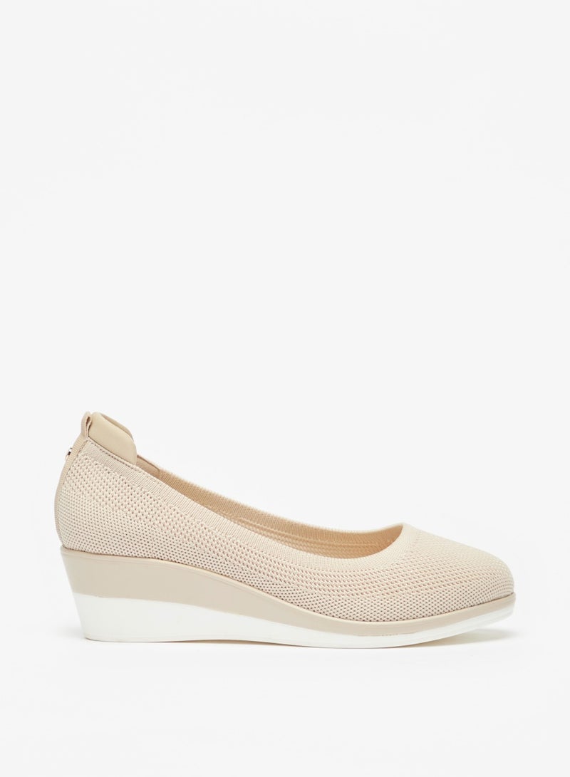 Womens Textured Slip On Ballerina Shoes With Wedge Heels