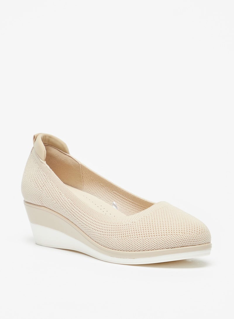 Womens Textured Slip On Ballerina Shoes With Wedge Heels